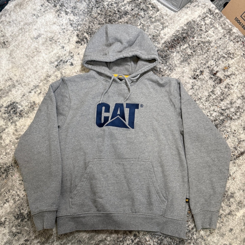 Caterpillar CAT Mens Logo Hoodie Heather‎ Gray Blue Graphic Sweatshirt Large L